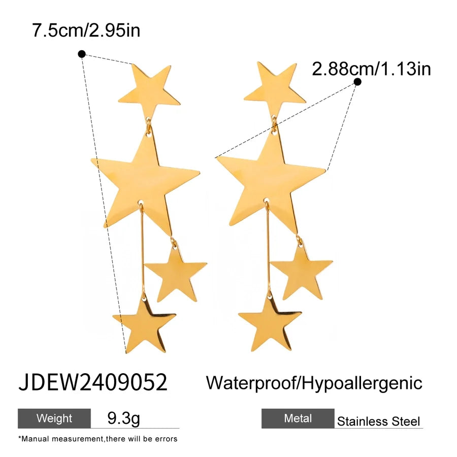 1 Pair Classic Style Star 304 Stainless Steel Drop Earrings