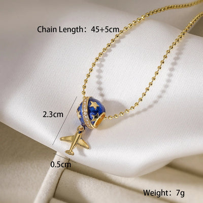 Copper 18K Gold Plated Enamel Geometric Airplane Pendant Necklace