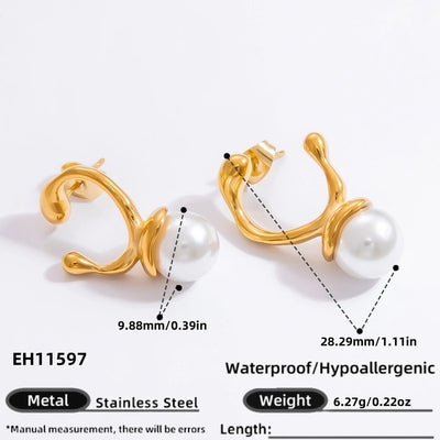 1 Pair Elegant Solid Color Plating Inlay 304 Stainless Steel Pearl 18K Gold Plated Earrings Ear Studs