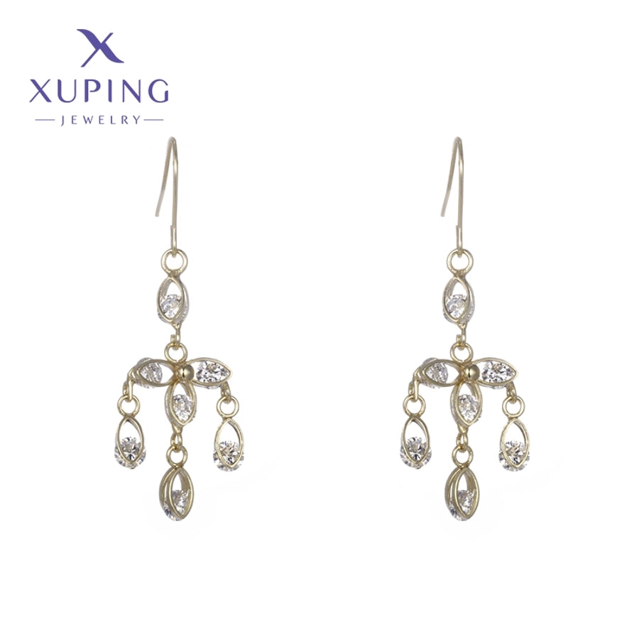 1 Pair Lady Sweet Geometric Tassel Plating Copper Artificial Gemstones 18K Gold Plated Drop Earrings