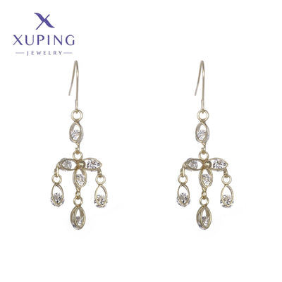 1 Pair Lady Sweet Geometric Tassel Plating Copper Artificial Gemstones 18K Gold Plated Drop Earrings