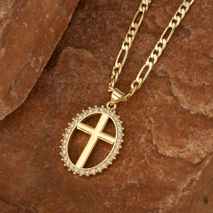 Jewelry French Style Simple Style Cross Copper 14K Gold Plated Pendant Necklace