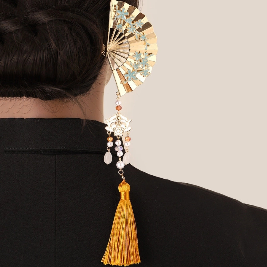 Women's Retro Sector Metal Beaded Tassel Hairpin