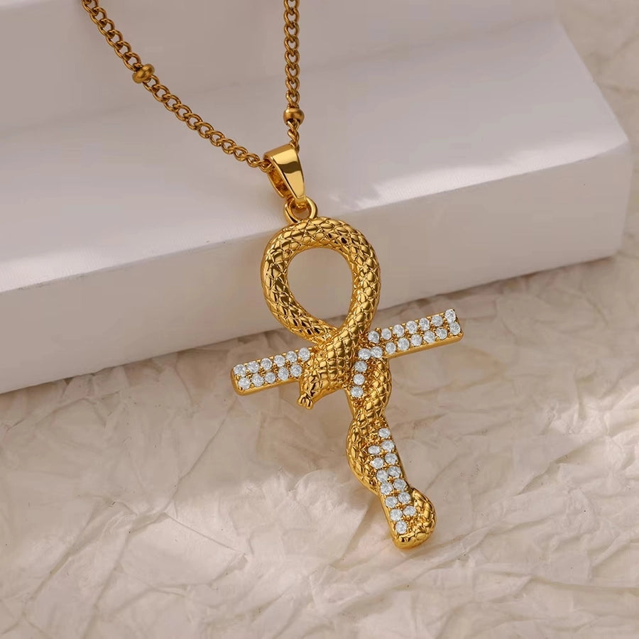 Copper Water wave chain 18K Gold Plated Geometric Cross Eye Zirconia Pendant Necklace