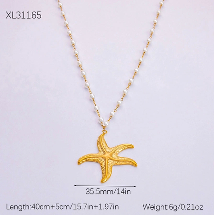 Jewelry Vintage Style Beach Starfish Shell 304 Stainless Steel Plating Pendant Necklace
