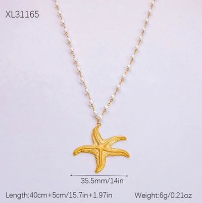 Jewelry Vintage Style Beach Starfish Shell 304 Stainless Steel Plating Pendant Necklace