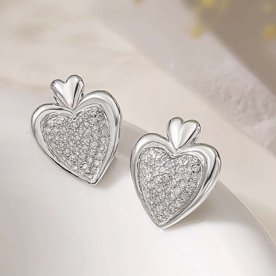 1 Pair Retro Simple Style Commute Heart Shape Plating Inlay Copper Zircon Ear Studs