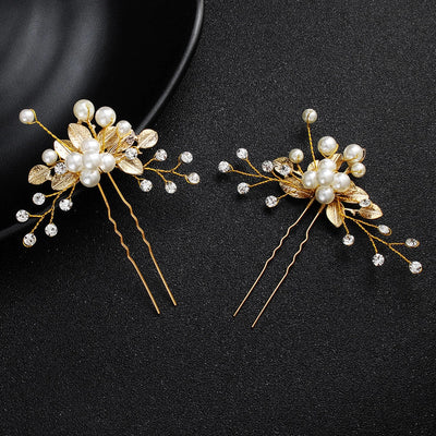 korean bridal headdress pearl u-shaped hairpin alloy flower hair beads