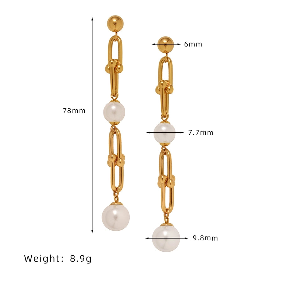 1 Pair Elegant Glam Geometric Inlay 304 Stainless Steel Pearl Drop Earrings