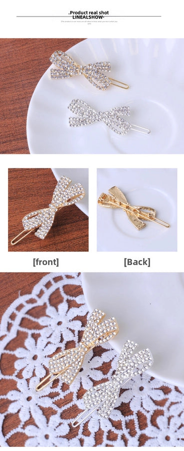Alloy Rhinestone Bow Hairpin Women's Korean-style Internet Red Hairpin Side Korean-style Rhinestone Bow Frog Clip Side Clip