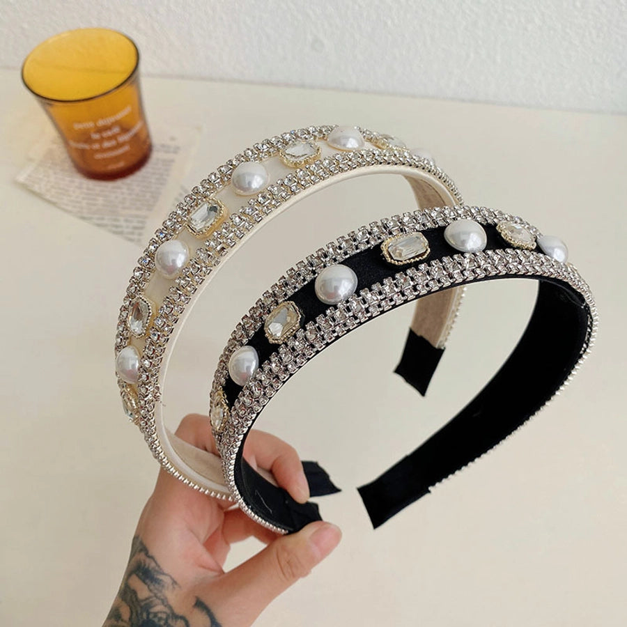 glam shiny u shape imitation pearl rhinestone hair band