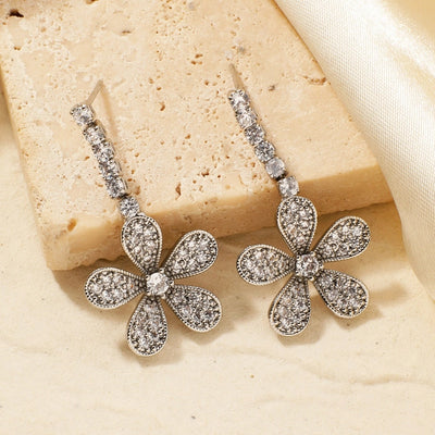 1 Pair Elegant Shiny Korean Style Geometric Water Droplets Flower Inlay Copper Glass Zircon K Gold Plated Rhodium Plated Ear clip
