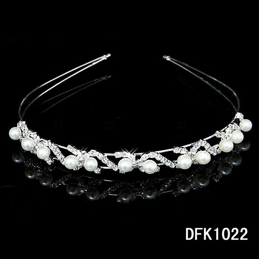 simple style crown flower copper inlay artificial pearls rhinestones hair band 1 piece