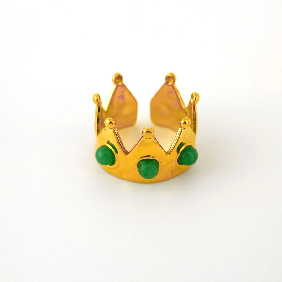 Jewelry Elegant Classic Style Crown 304 Stainless Steel Natural Stone Inlay Open Rings