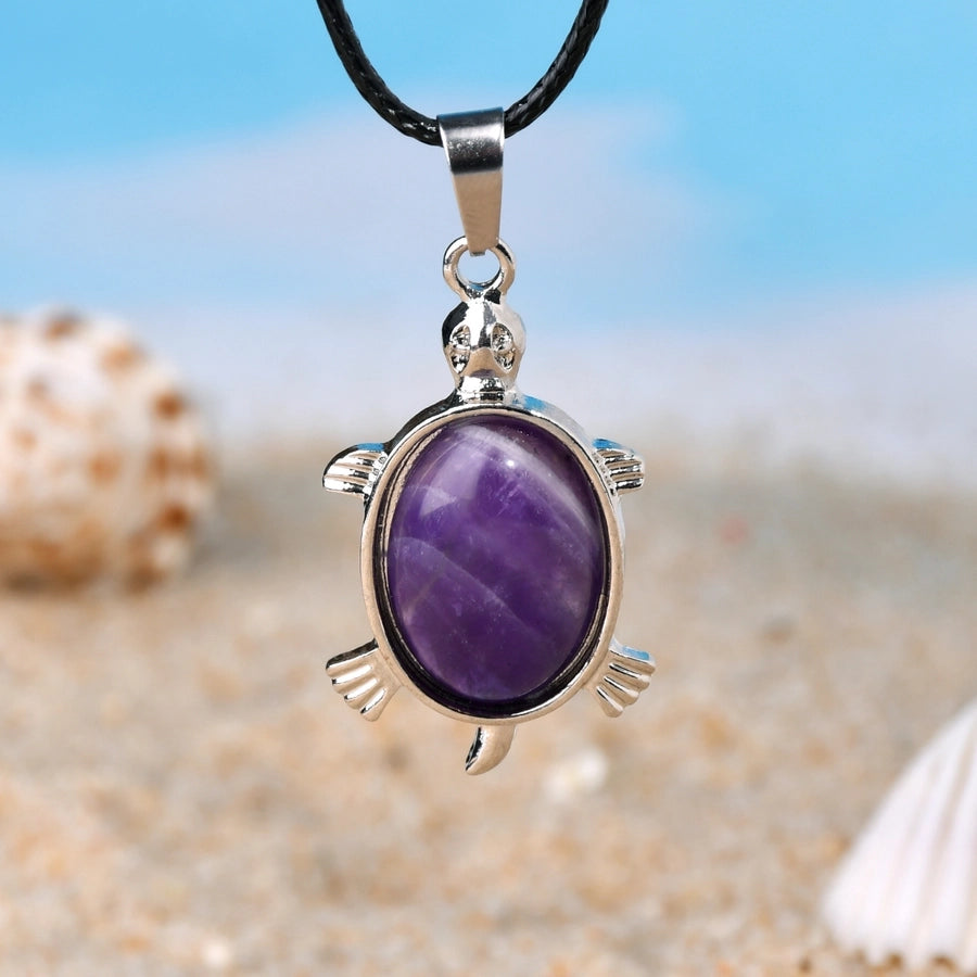 Elegant Simple Style Animal natural stone Leather rope Natural Stone  Pendant Necklace In Bulk