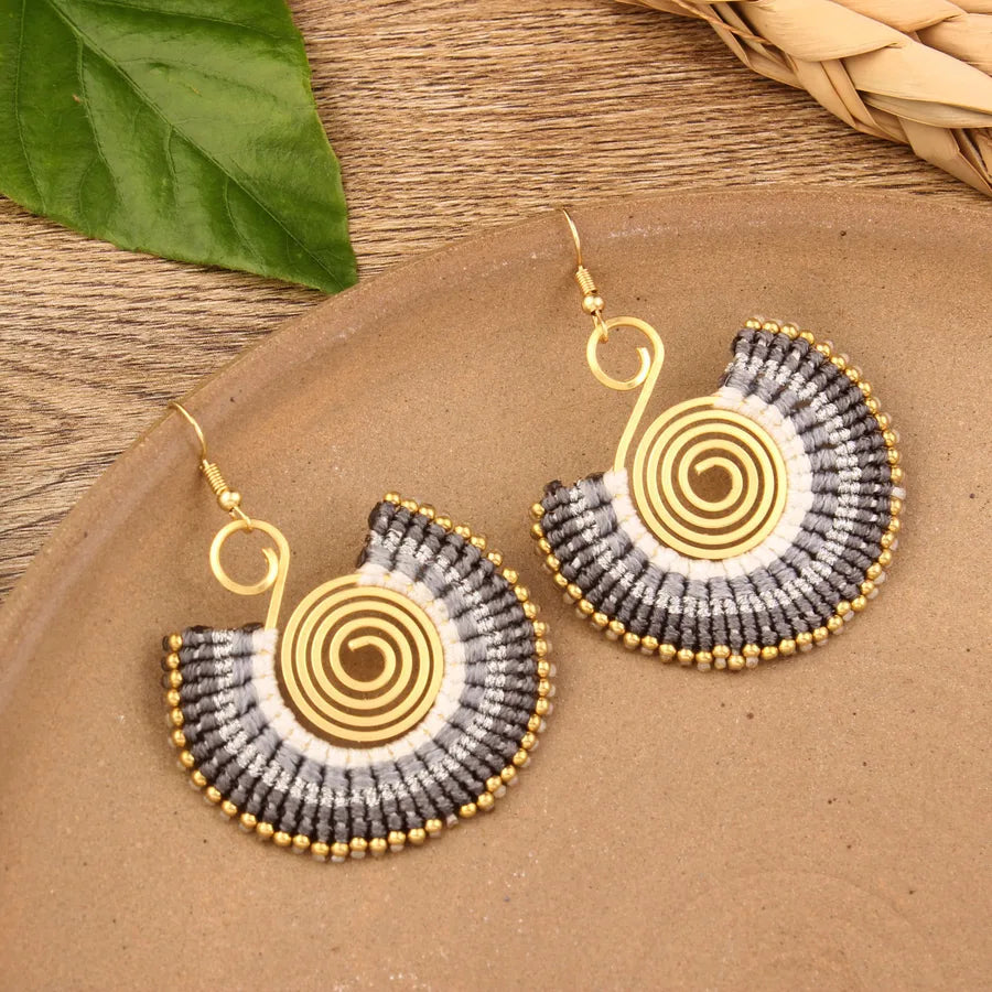 bohemian sector synthetic gemstones shell copper tassel mesh women's ear hook