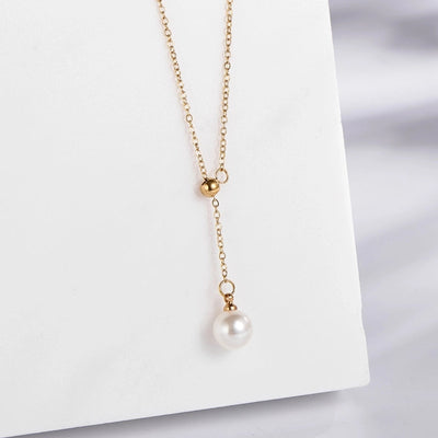 Jewelry Vintage Style Simple Style Classic Style Round 304 Stainless Steel Pearl Gold Plated Inlay Pendant Necklace