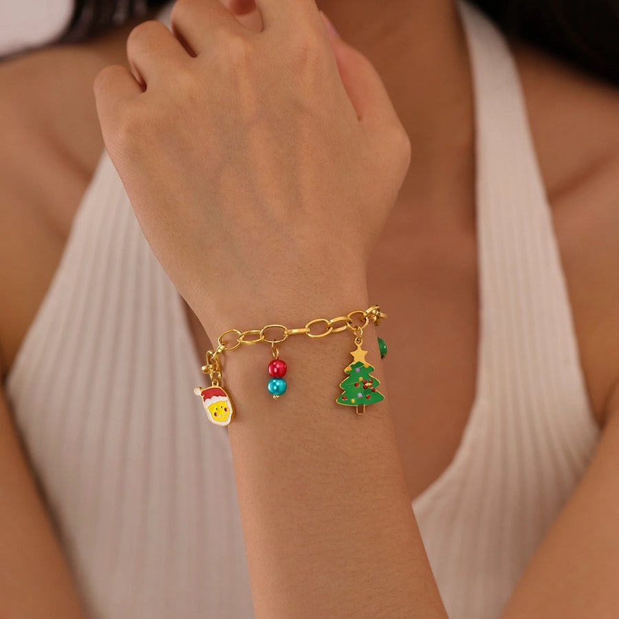 Simple Style Christmas Tree Santa Claus Christmas Socks 304 Stainless Steel cable chain Bracelets In Bulk