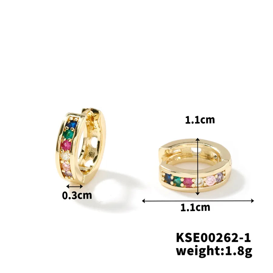 1 Pair Elegant Shiny Round Inlay Copper Zircon K Gold Plated Earrings