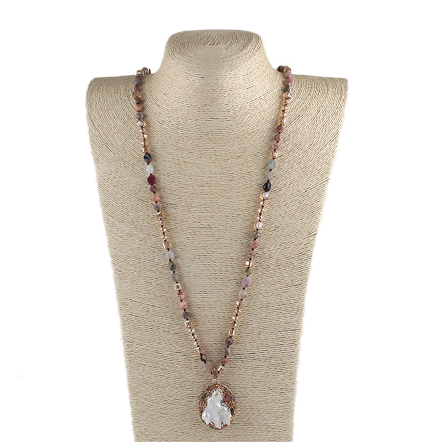 Vintage Style Simple Style Geometric natural stone Beaded Chain Pendant Necklace In Bulk