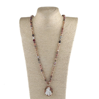 Vintage Style Simple Style Geometric natural stone Beaded Chain Pendant Necklace In Bulk