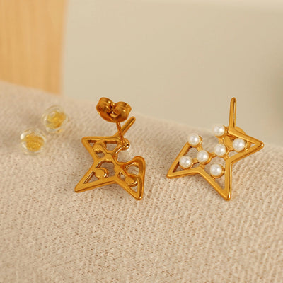 Jewelry IG Style Elegant French Style Star 304 Stainless Steel Artificial Pearls 18K Gold Plated Polishing Plating Inlay Jewelry Set