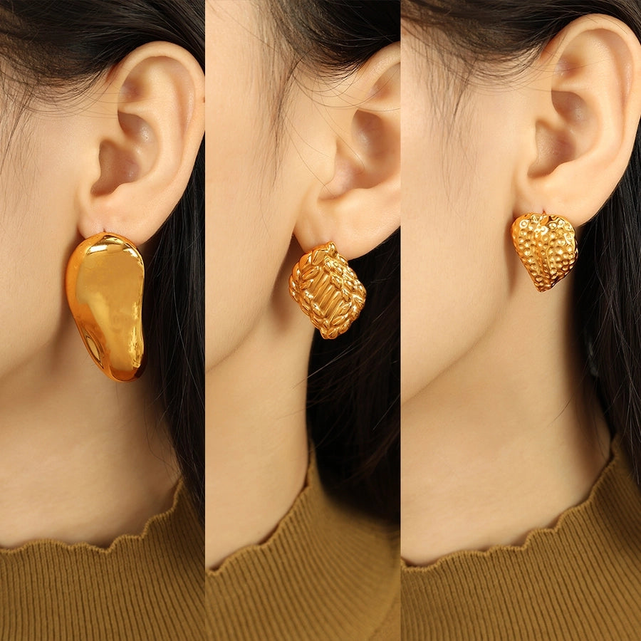 1 Pair IG Style Retro Geometric Polishing Plating 304 Stainless Steel 18K Gold Plated Ear Studs