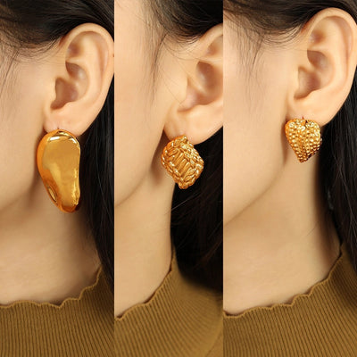 1 Pair IG Style Retro Geometric Polishing Plating 304 Stainless Steel 18K Gold Plated Ear Studs