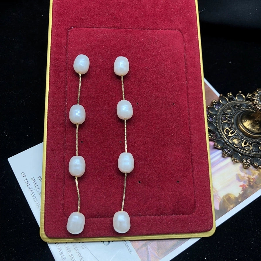 1 Pair Vintage Style Classic Style Geometric Inlay Copper Artificial Pearls Drop Earrings