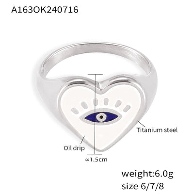 Jewelry Casual Luxurious Modern Style Devil's Eye Titanium Steel 18K Gold Plated Enamel Plating Rings