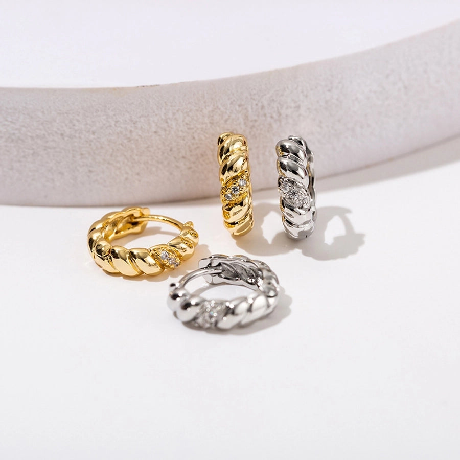 1 Pair Simple Style Geometric Copper Zircon 18K Gold Plated Earrings