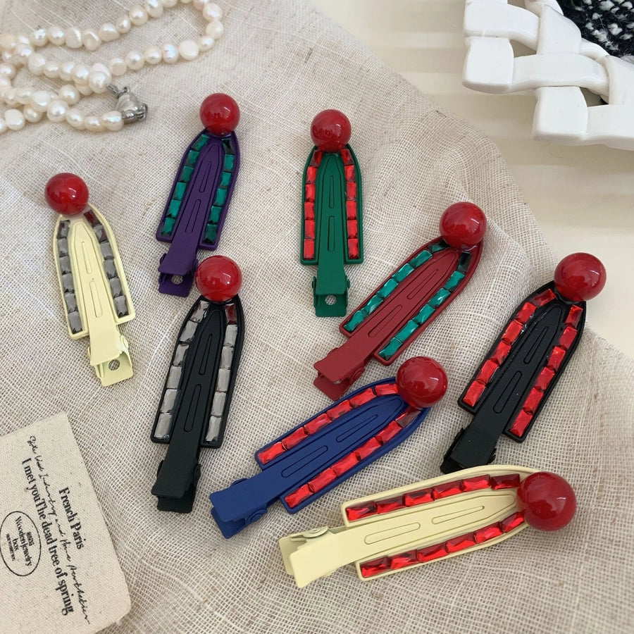 Simple Red Bean Metal Barrettes Advanced Retro Easy Matching BB Clip Elegant Girl Side Bang Clip Duckbill Clip