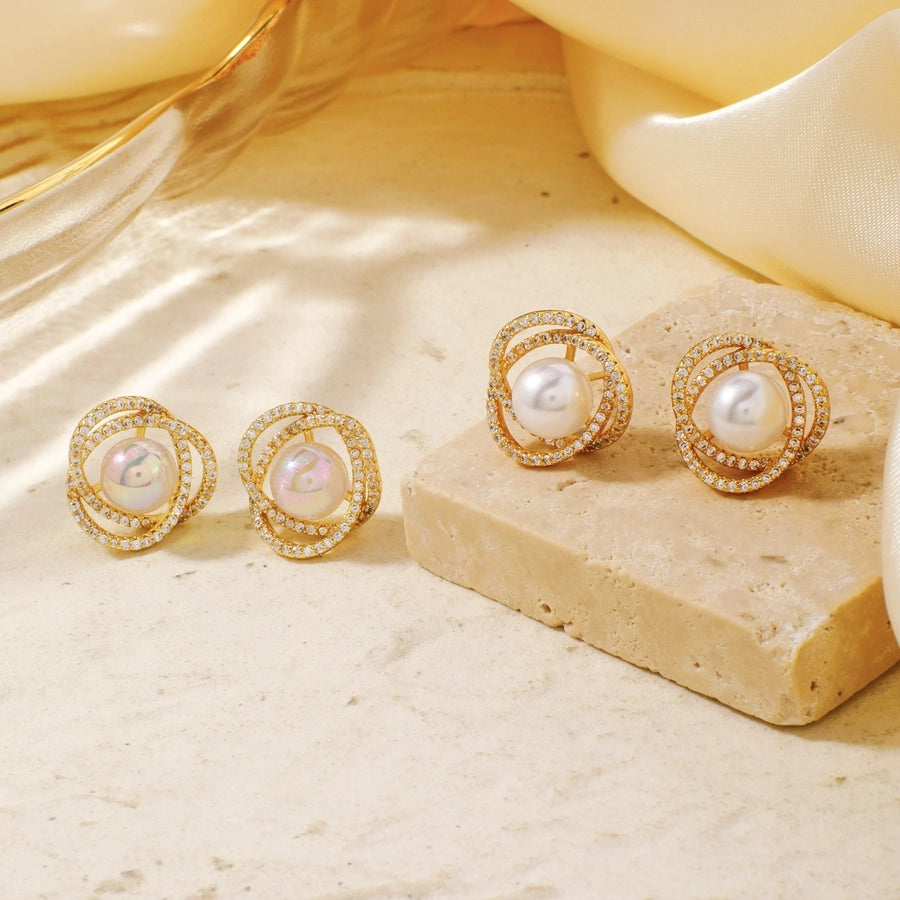 1 Pair Retro Simple Style Shiny Geometric Inlay Copper Zircon K Gold Plated Ear Studs