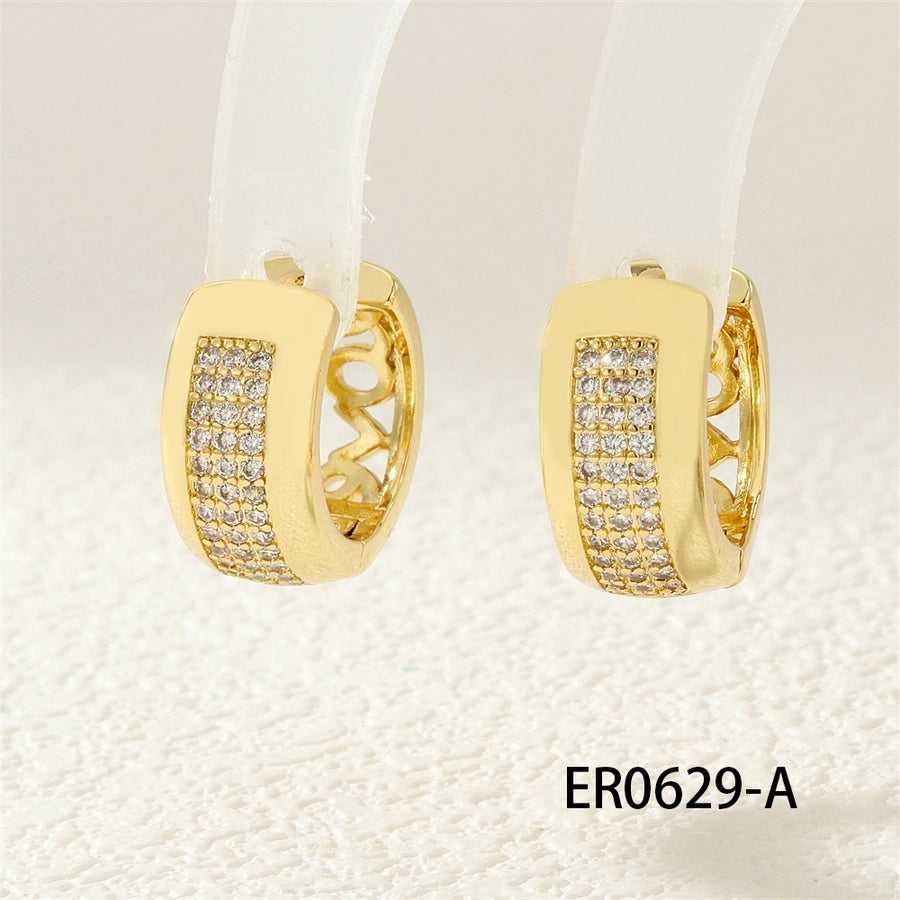 1 Pair IG Style Business Commute Circle Inlay Copper Zircon 18K Gold Plated Earrings