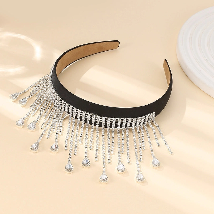 elegant tassel rhinestone sponge hair band 1 piece