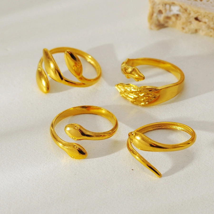 Jewelry Elegant Simple Style Snake 304 Stainless Steel 18K Gold Plated Open Rings
