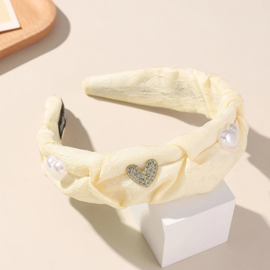 Women's Elegant Lady Heart Shape Cloth Inlay Artificial Crystal Artificial Pearls Hair Band