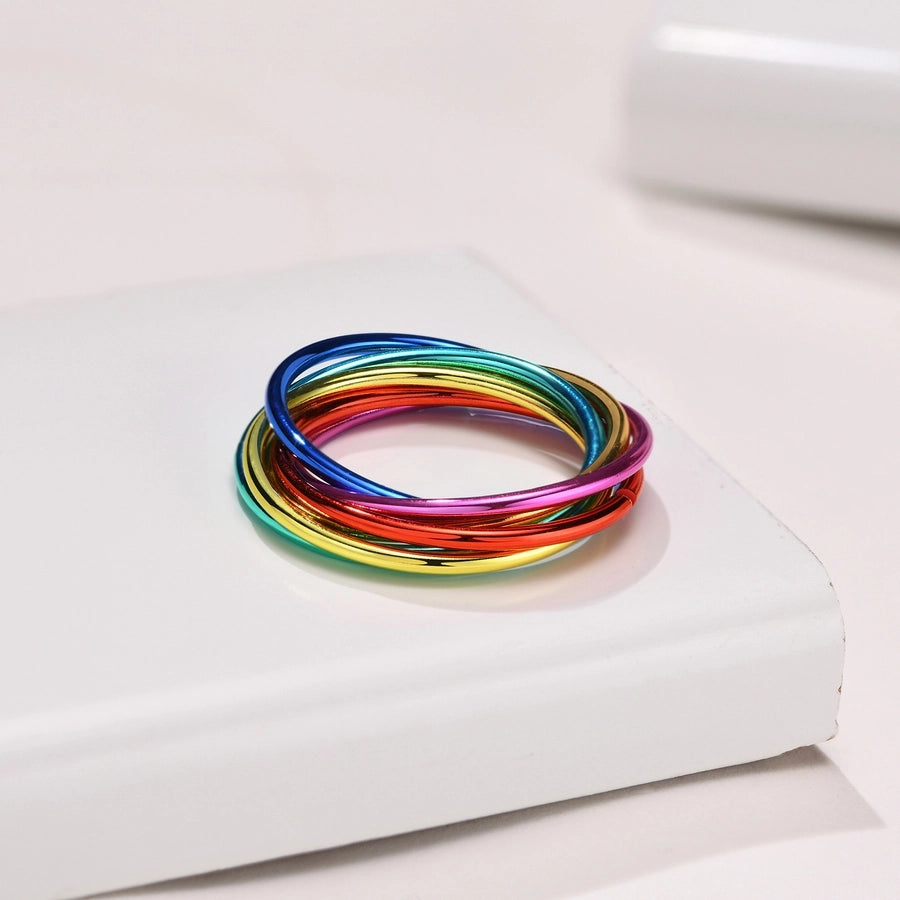 Stainless Steel 6 ring rainbow color ring finger ring fashion personality accessories men women jewelry  R-599