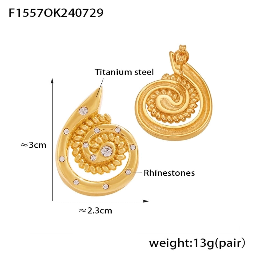 1 Pair Casual Elegant Modern Style Spiral Plating Inlay Titanium Steel 18K Gold Plated Ear Studs