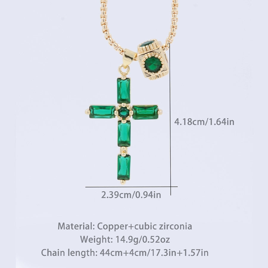 1 Pcs Green Series Cross Creative Pendant Copper Plating 18K Gold Inlaid Cubic Zirconia Necklace with Piercing Love Heart Dot Accessories Removable Wear Simple Fashion for Men Women Daily Wear