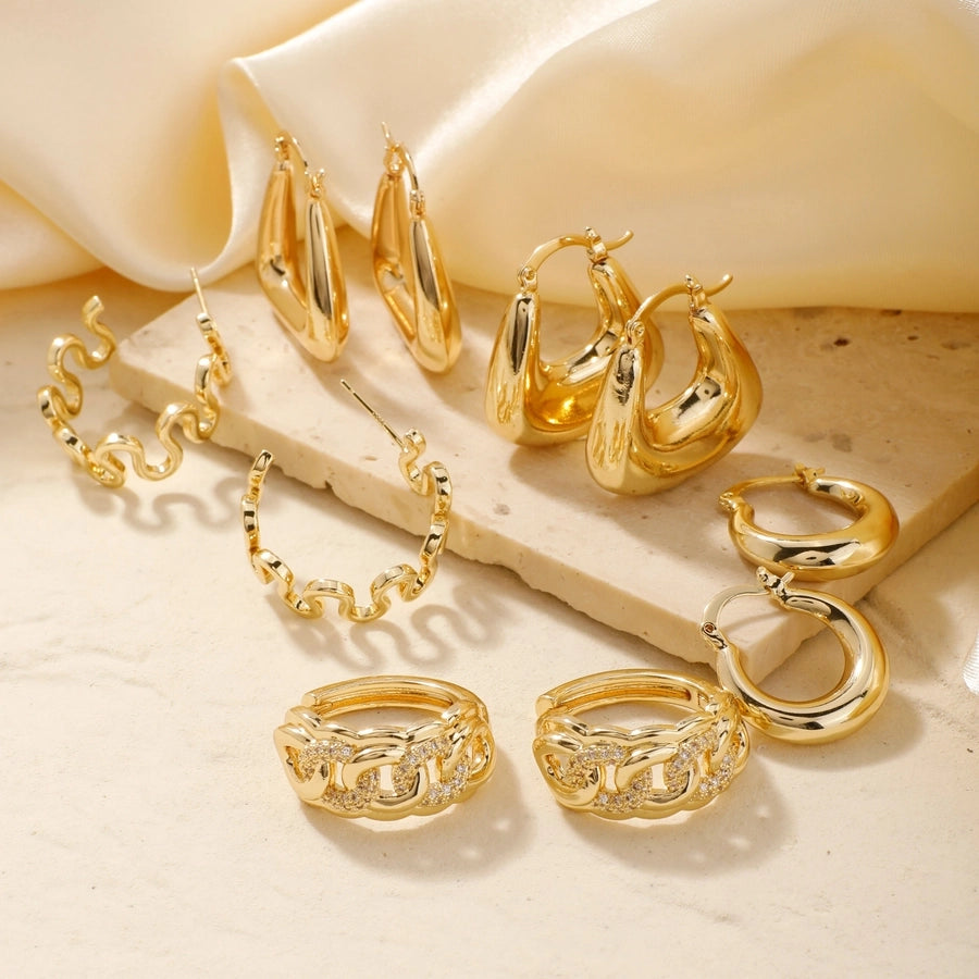 1 Pair Glam Luxurious Korean Style Geometric Inlay Copper Zircon K Gold Plated Ear clip