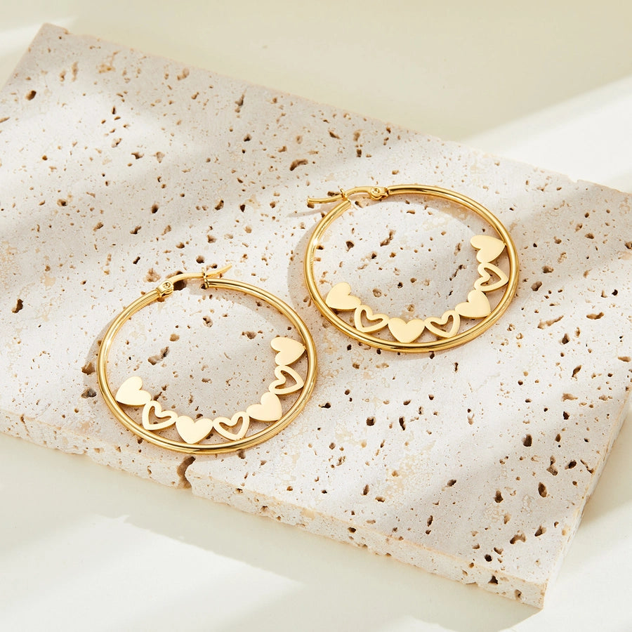 1 Pair Fairy Style Elegant Lady Round Inlay 201 Stainless Steel Rhinestones Hoop Earrings