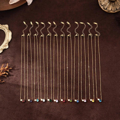 Jewelry Retro Shiny Water Droplets Titanium Steel Pearl Zircon 18K Gold Plated Inlay Necklace