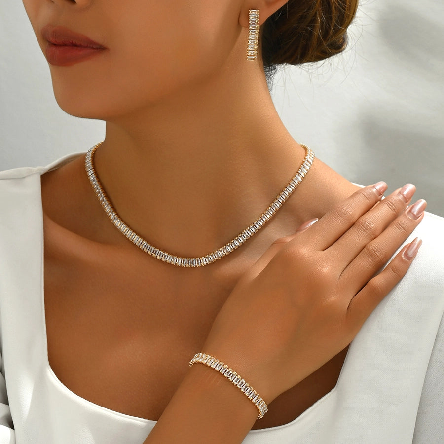 Copper 18K Gold Plated Inlay Geometric Zircon Copper Jewelry Sets