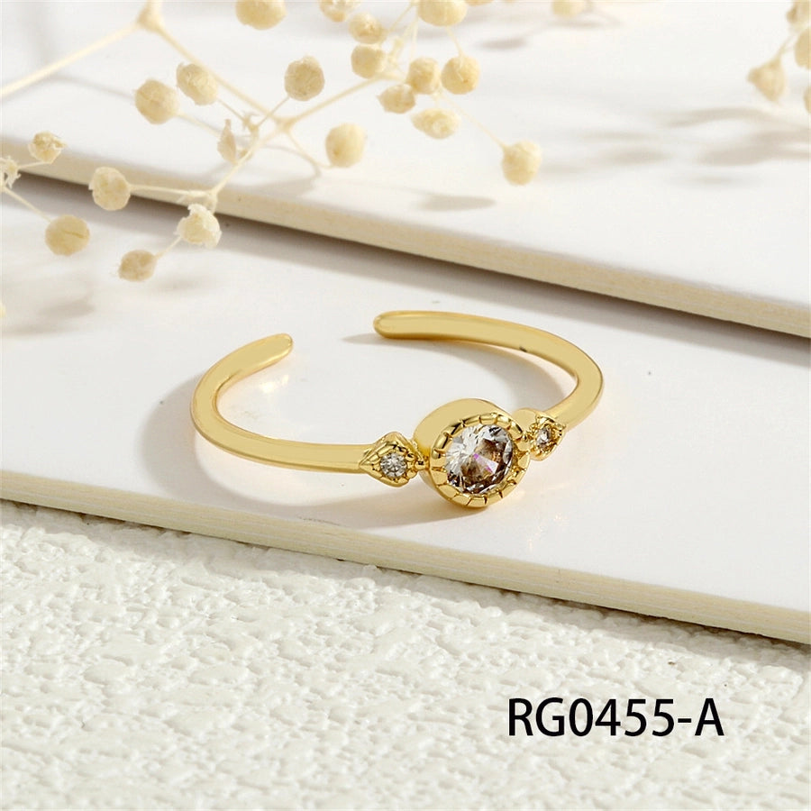 Copper Inlay Geometric Solid Color Zircon Open Rings