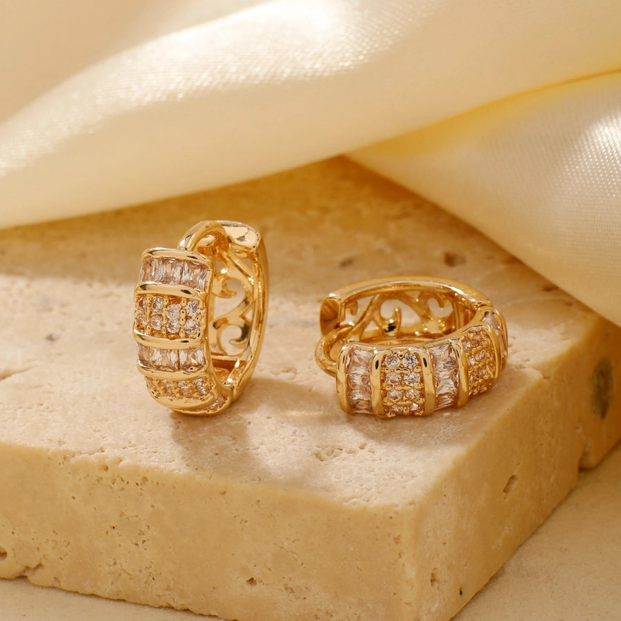 1 Pair Glam Simple Style Shiny Geometric Inlay Copper Zircon K Gold Plated Earrings