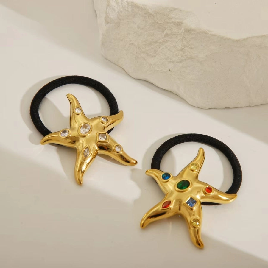 Women's Casual Modern Style C Shape Starfish Bow Knot 304 Stainless Steel Shiny Metallic Hair Tie