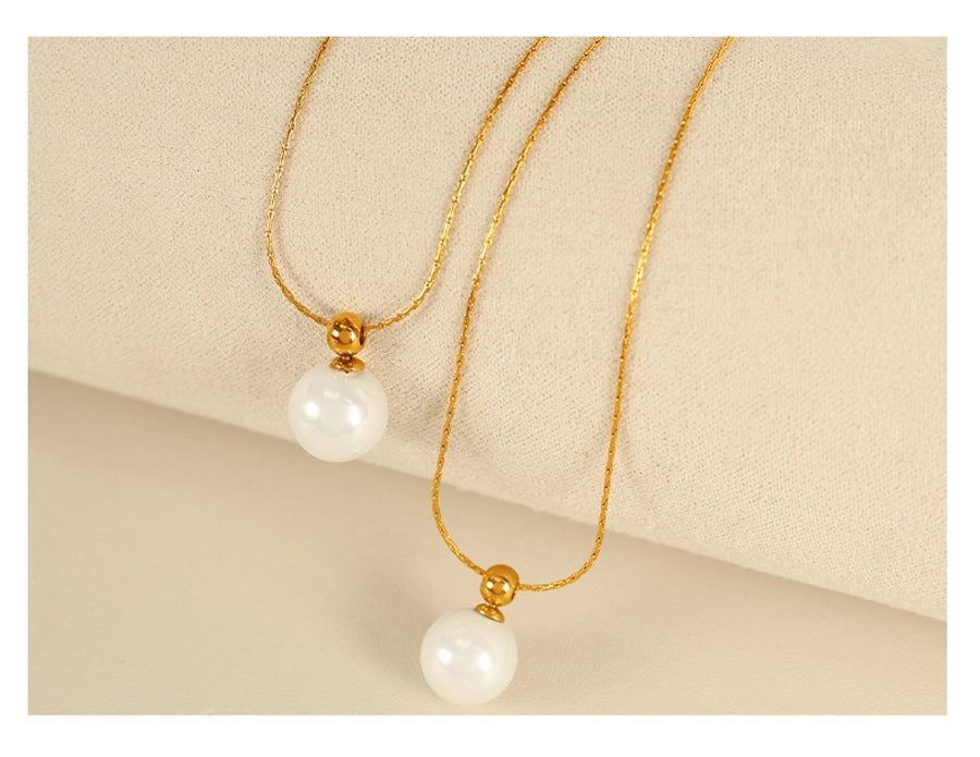 Jewelry IG Style Elegant Round 304 Stainless Steel Artificial Pearls 18K Gold Plated Polishing Inlay Pendant Necklace