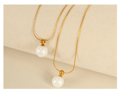Jewelry IG Style Elegant Round 304 Stainless Steel Artificial Pearls 18K Gold Plated Polishing Inlay Pendant Necklace