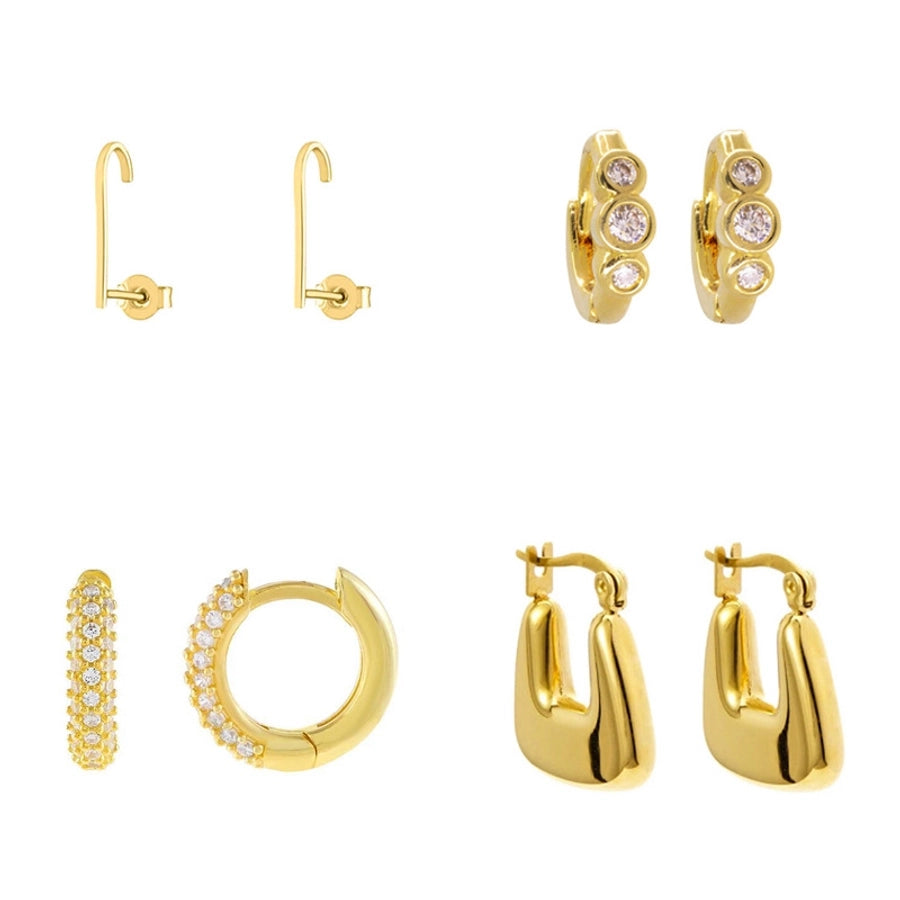 1 Pair Simple Style Geometric Inlay Copper Zircon Gold Plated Ear Studs